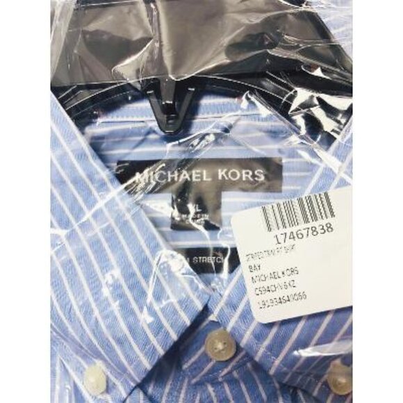 Michael Kors Mens Blue Striped Collared Button Down Dress Shirt Sz XL New - Picture 5 of 9